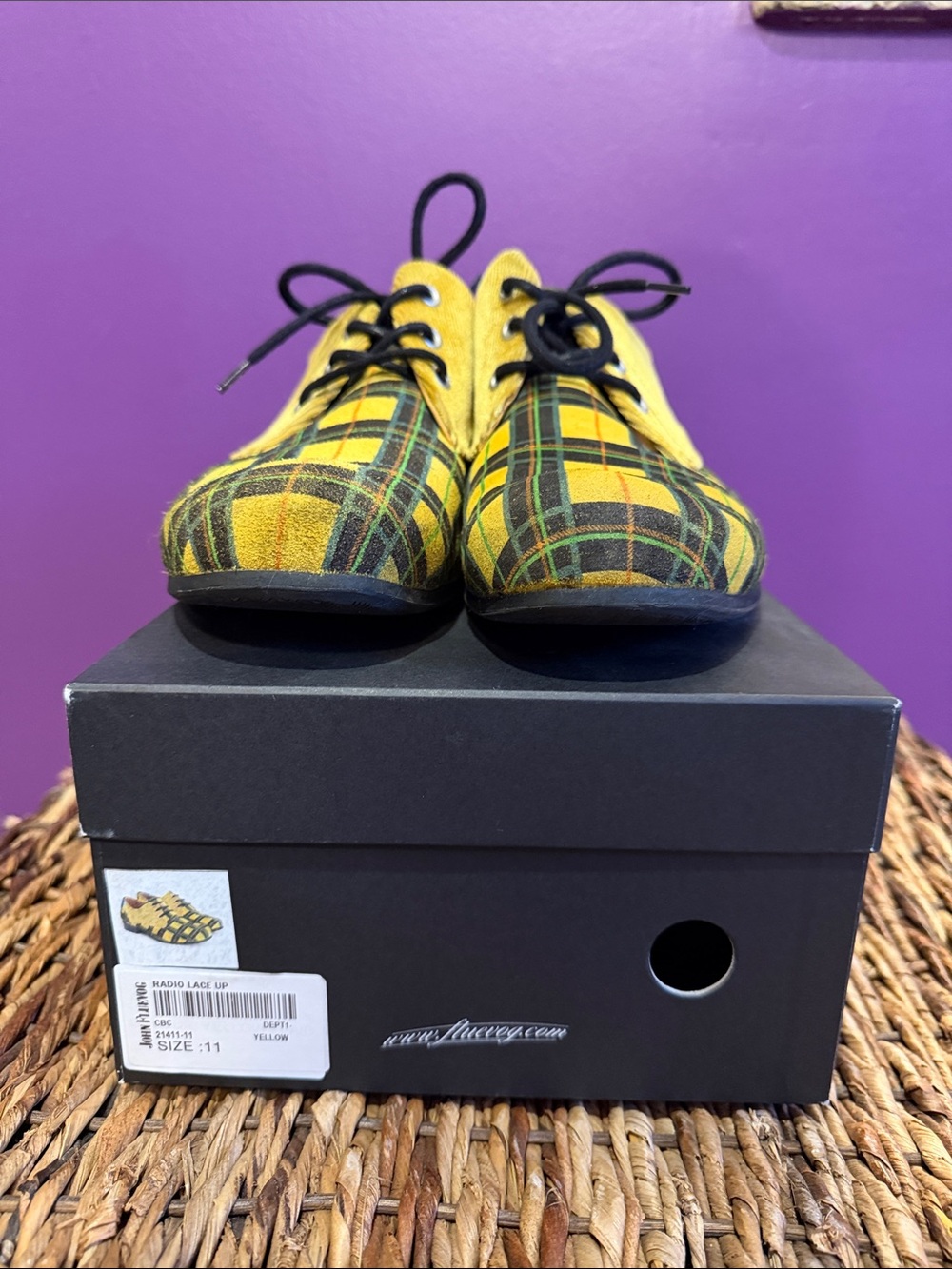 John Fluevog Yellow Plaid Oxford Derby Shoes